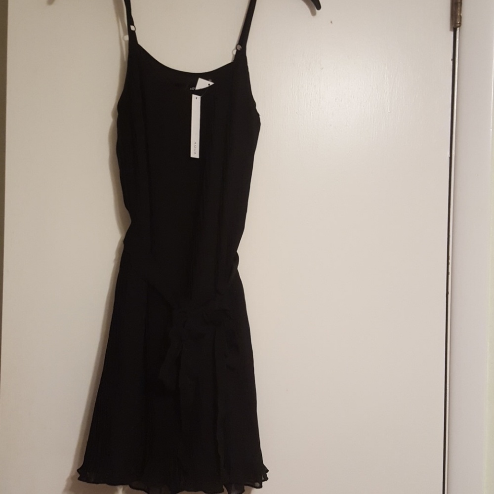 Aqua black pleated dress